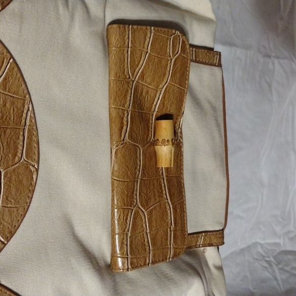 Vintage, women's handbag in canvas with imitation bamboo straps. - Picture 3 of 7